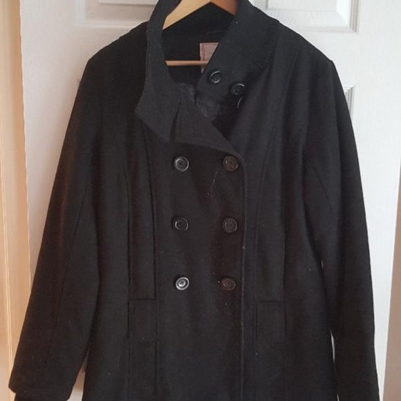 Black Pea Coat Ladies large - Picture 1 of 2